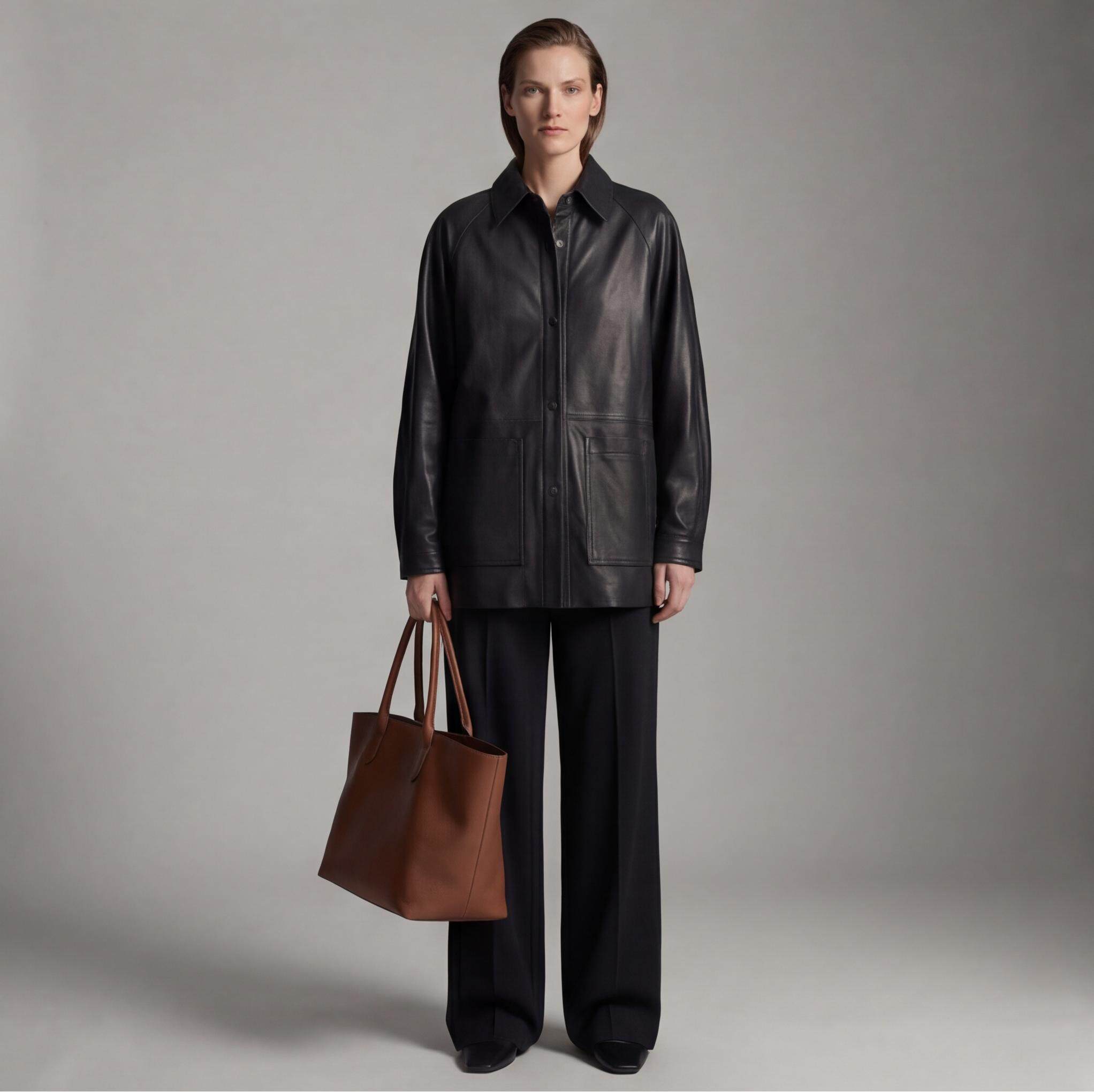 海宁真皮绵羊皮夹克女小个子中长款皮衣外套洋气酷飒风高级感爆款