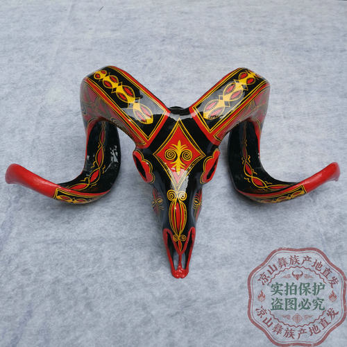 大凉山彝族漆器真羊头挂件装饰品