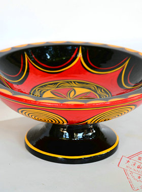 彝族漆器餐具盘子彩绘手工艺品四川大凉山西昌矮脚盘餐具果盘菜i.