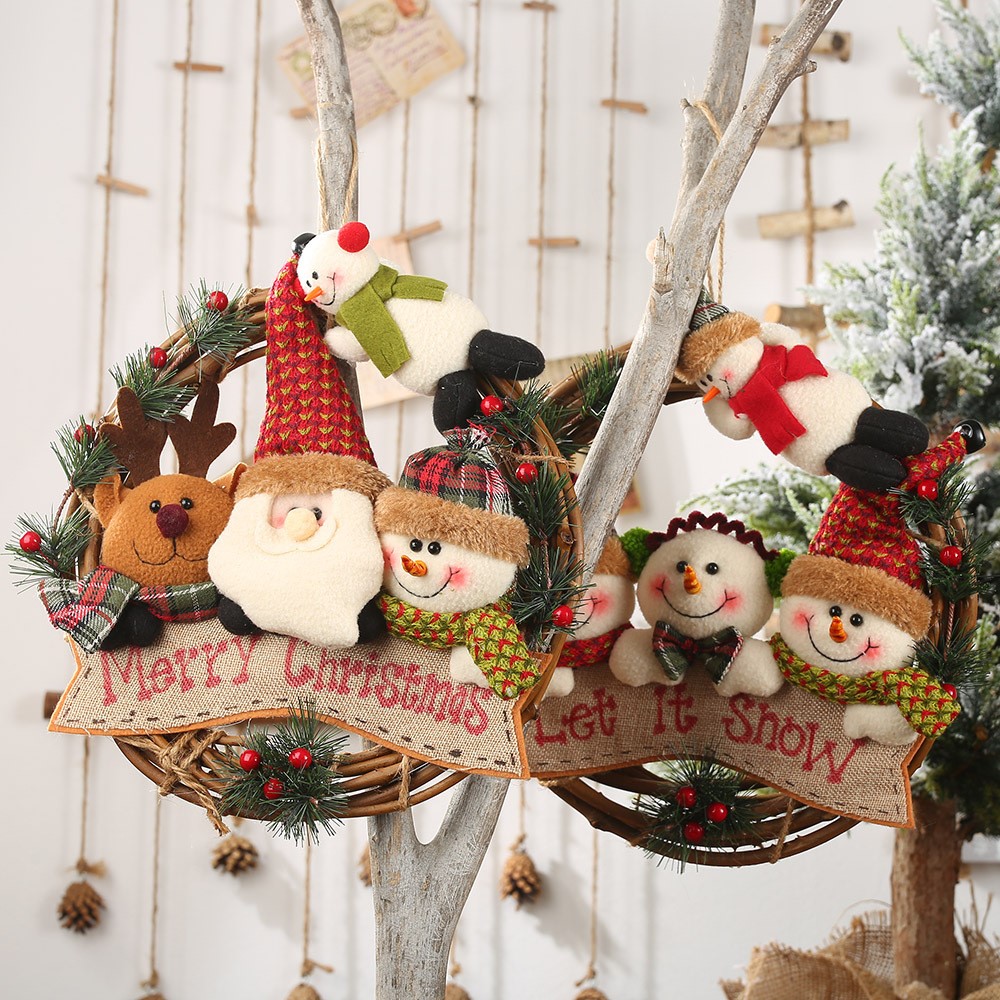 christmas decoration snowman elk vine ring pendant圣诞藤圈