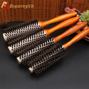 猪鬃毛卷发梳梳子圆筒木滚梳美发直发卷发防静电梳子Wooden comb