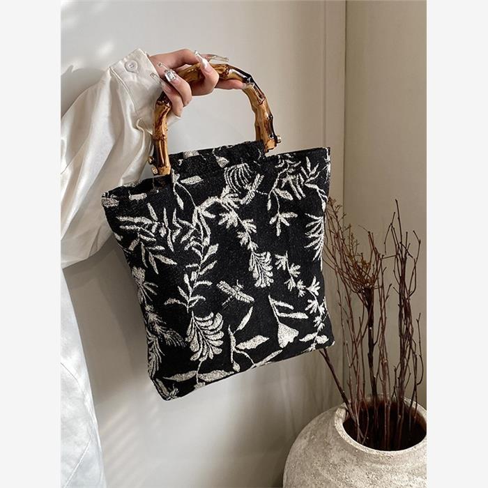 女包包春新款棉麻布袋包时尚织布提花竹节手提包Fashion handbag