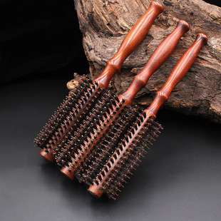 荷木猪鬃毛尼龙滚梳护发顺发梳子大波浪梨花头造型梳Wooden comb