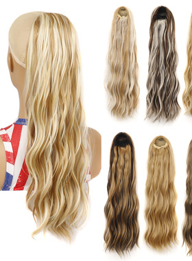 假发马尾女抽绳长卷发高马尾拉绳网兜款水波纹化纤假发Curled wig