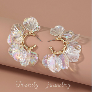 ins花瓣花朵简约气质长款珍珠流苏耳坠耳环Pearl tassel earrings