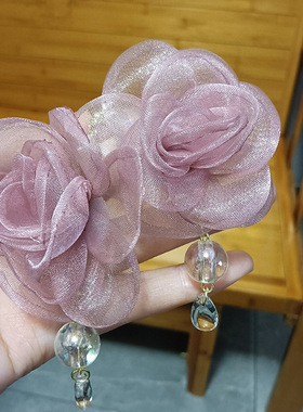 仙气飘飘~超仙仙气淡紫色韵味花朵珍珠耳环轻奢简约气质小众设计