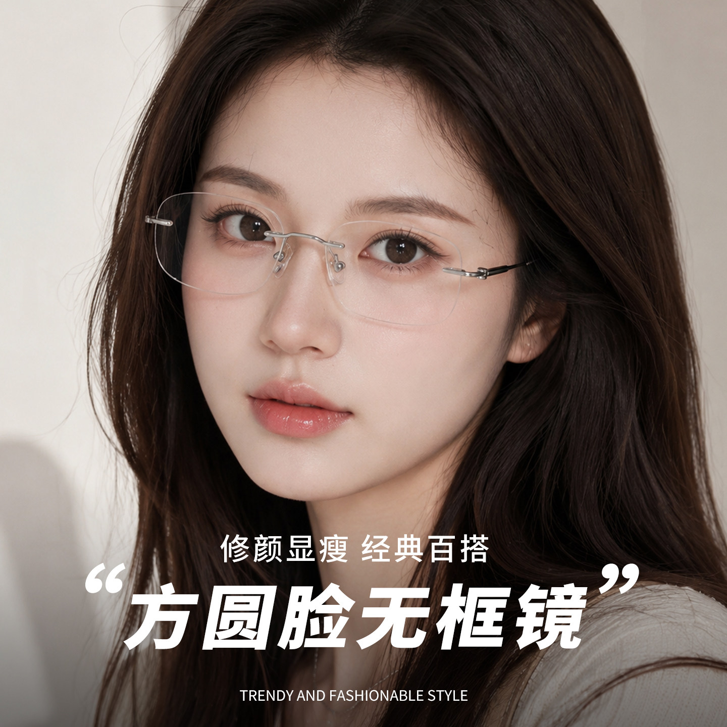 大脸无框纯钛眼镜！无边柔化下颌