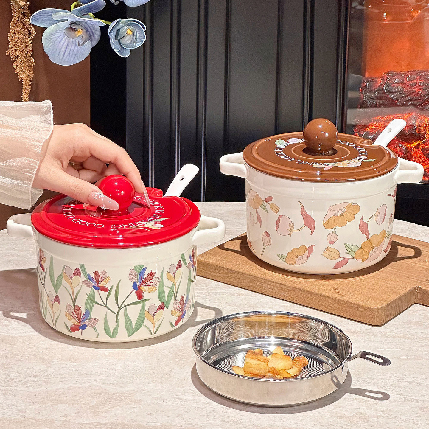 陶瓷猪油罐耐高温家用厨房食品级辣椒油罐大容量储油罐带过滤网,厨房/烹饪用具,猪油罐,淘宝优惠券,粉丝福利购,淘宝优惠卷