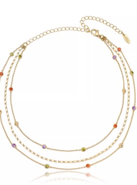 美单Ettika彩钻镶嵌三层项链脚链