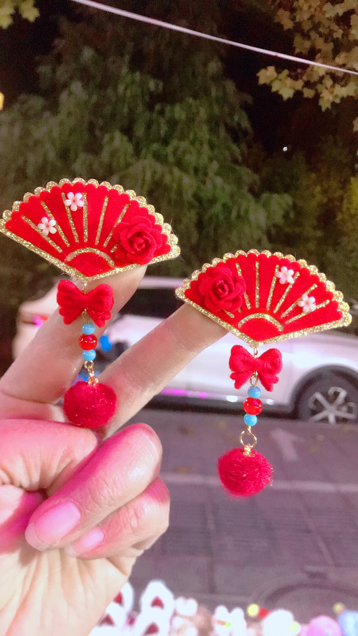 新年发饰复古扇形古典头饰搭配旗袍头花大号红色过年对夹女