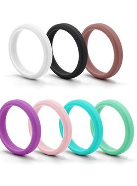 热销款4MM宽斜边款硅胶戒指女士套叠戒指运动指环女婚戒情侣戒指