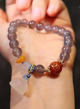 2025福利款天然烟紫玛瑙手链女吊玉髓莲蓬手串串珠复古民族风手饰