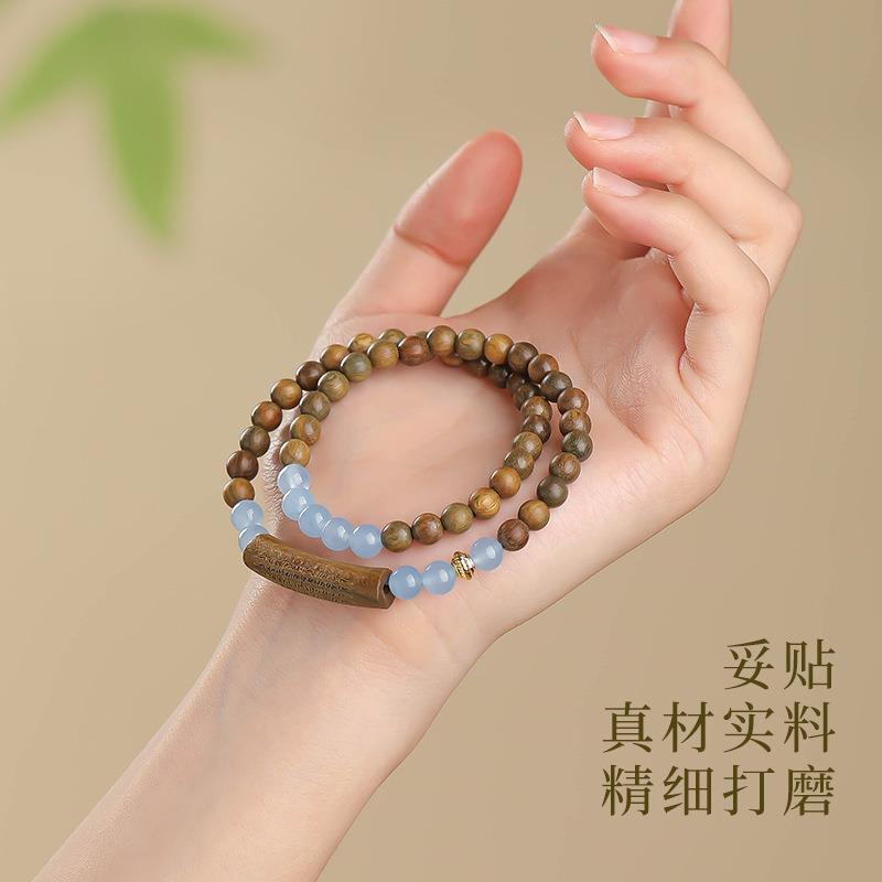 2025绿檀木红玉髓手串缺补火木手串双圈手链女男木质檀香属性手串
