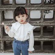 Áo sơ mi 0-6 tuổi cho bé gái mùa xuân và mùa thu bé gái ngoại quốc bé gái áo sơ mi trắng dài tay cotton - Áo sơ mi