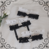 青空酱 蕾丝花边爱心袜夹吊带绑带 手作少女黑色铆钉弹力y2k腿环