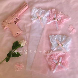 青空酱 手作少女系温柔风 蝴蝶结小花蕾丝长筒袜 丝袜
