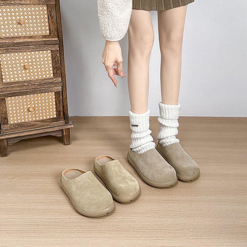 复古厚底勃肯鞋女2025春季新款一脚蹬真皮穆勒鞋包头半拖鞋女外