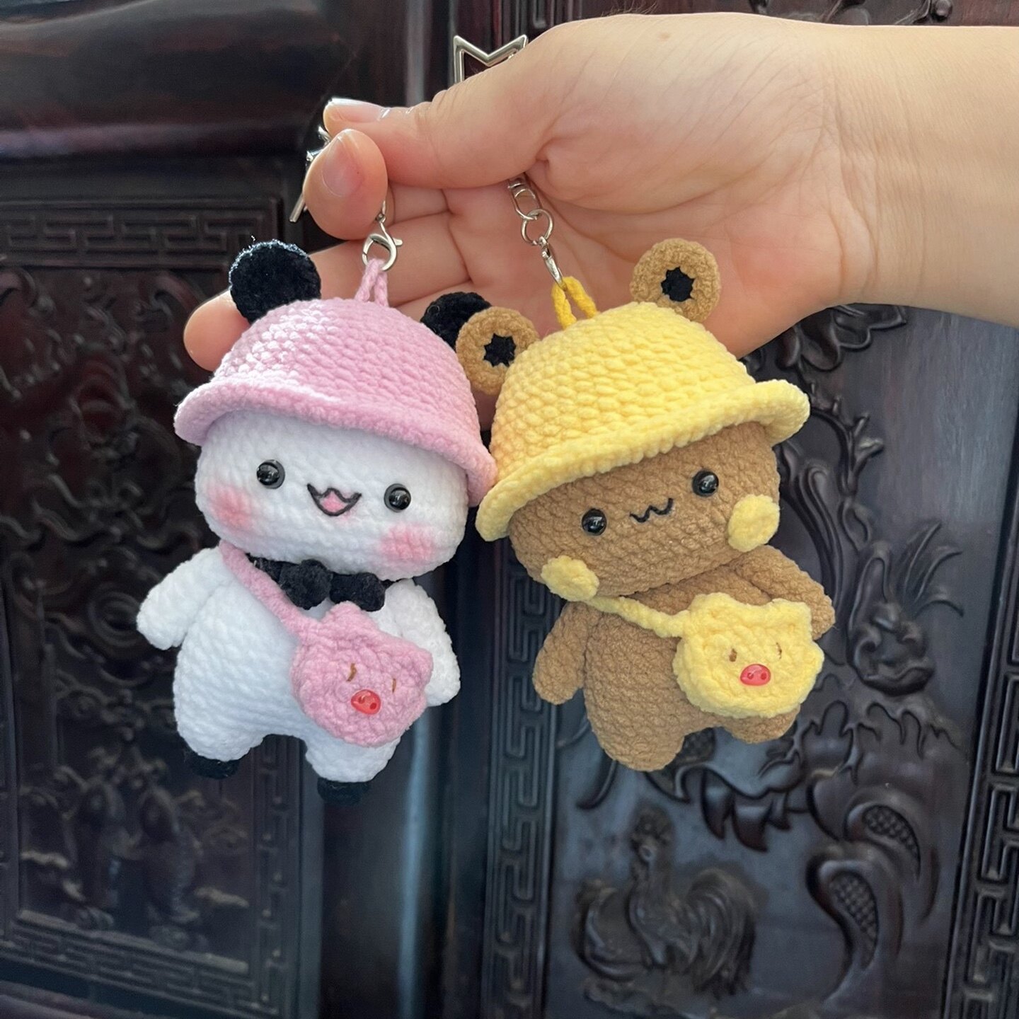 毛线玩偶熊猫布布情侣礼物纯手工编织钥匙挂件diy材料包简单解闷