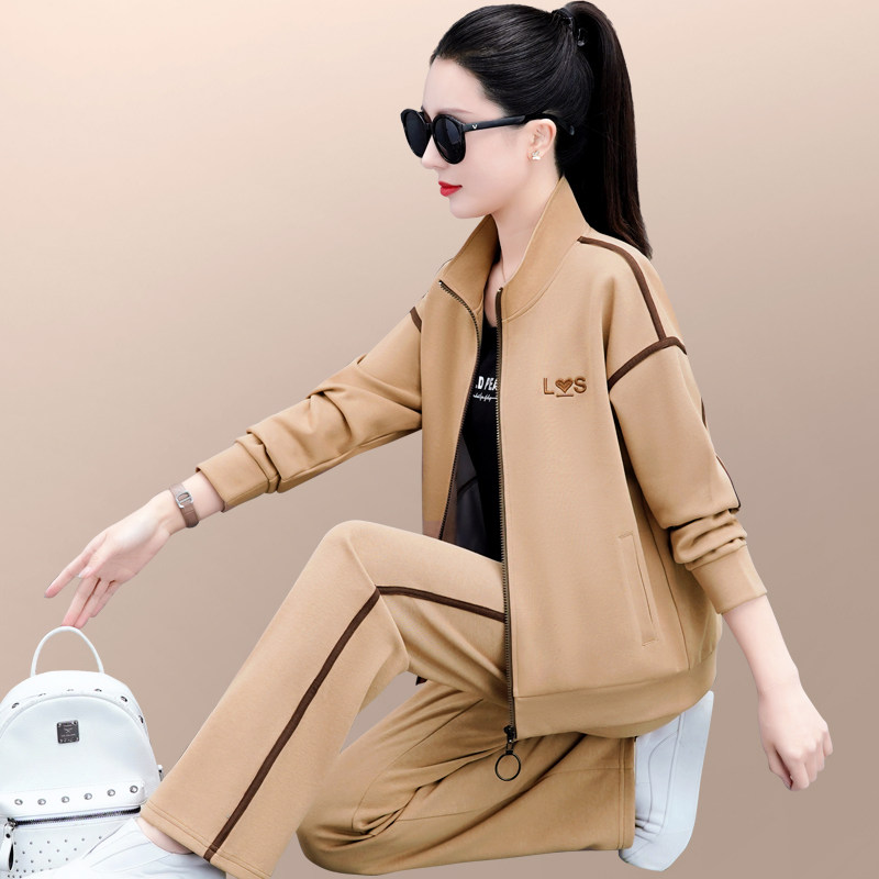运动服套装女春秋款2023新款宽松显瘦洋气质妈妈休闲跑步服三件套