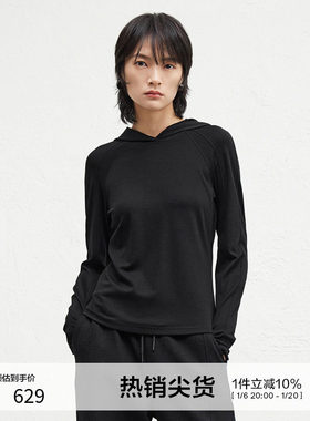播商场同款黑色连帽领卫衣女24冬新款通勤显瘦内搭BDR4VD3981