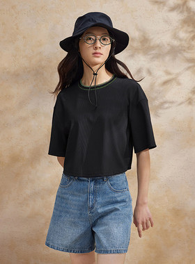 播圆领T恤女商场同款双压线简约时髦休闲正肩短袖上衣BDR2YD0842