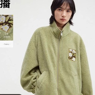 播立领羊羔绒宽松短外套女2024冬季 休闲简约上衣DDR4WD5187 新款