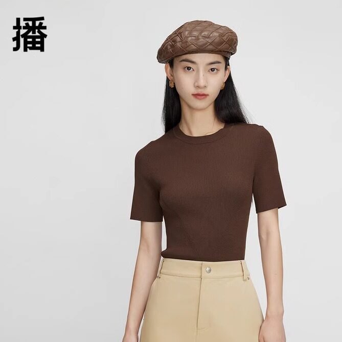 播圆领套头毛衫2023秋商场同款纯色通勤文艺女上衣BDQ8SD1870