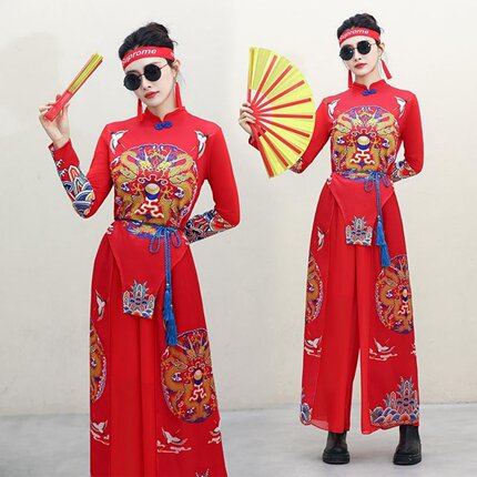 中国风喜庆打鼓服国潮文艺锣鼓队秧歌舞表演服网红款广场舞成人女