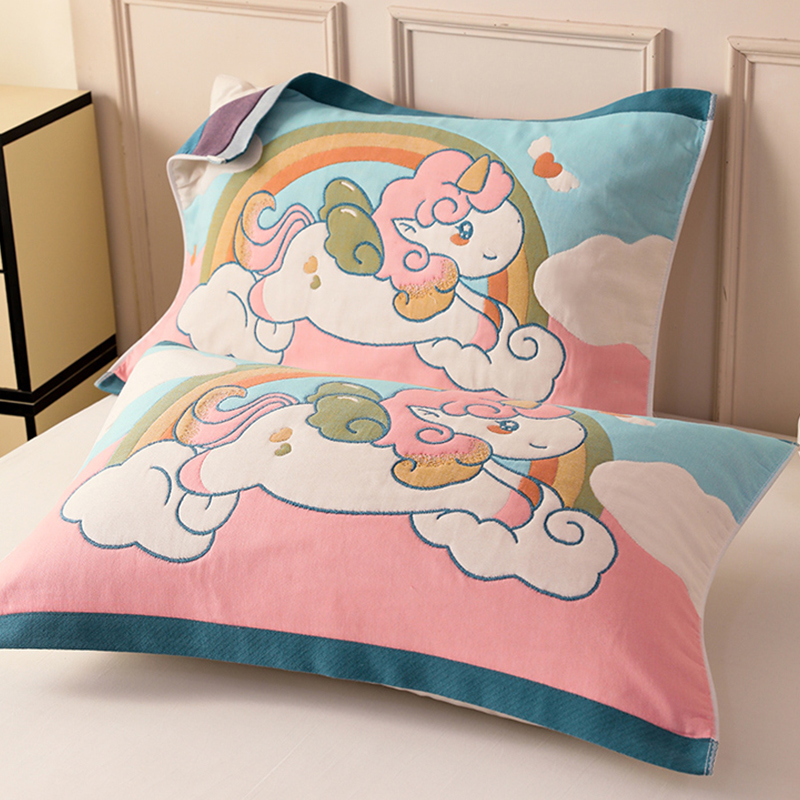 全棉卡通印染枕巾一对装加厚加大
