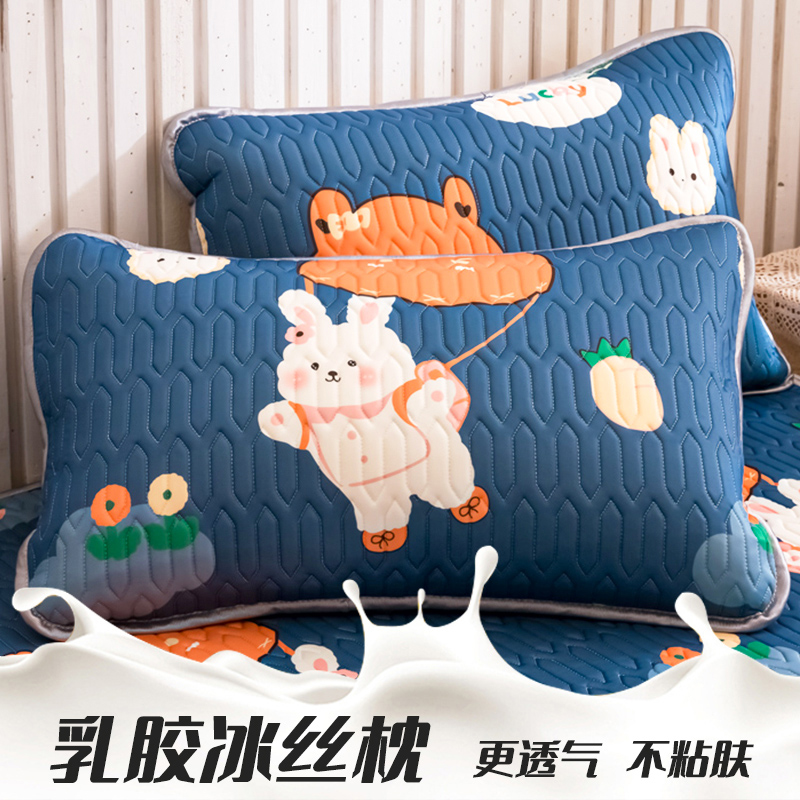 夏季乳胶枕套一对装冰丝枕头套单人夏天凉席枕套大号枕套48x74cm