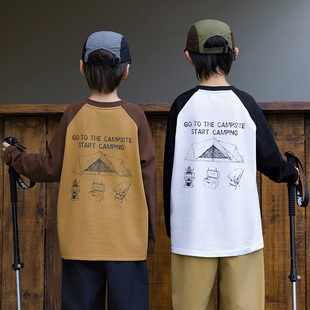 T恤儿童中大童休闲打底衫 RS家26春秋新款 男童户外露营插肩长袖