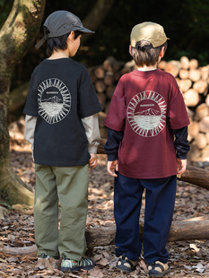 RS家男童长袖 帅气太阳印花假两件T恤嘻哈潮范中大童T T恤2025秋款