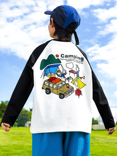 上衣 户外露营风T恤原纱防晒抗菌插肩袖 RS家男童长袖 T恤2025秋季