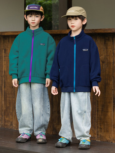 RS家男童外套冬季 双面登山绒拉链外套冲锋衣内搭中大童外套 新款