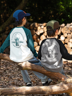 RS家男童长袖 T恤2025年中大童简约印花光子抗菌插肩T恤儿童宽松T