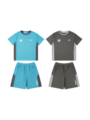 RS家2025夏季新款女男童速干排汗训练服T恤五分裤休闲运动套装