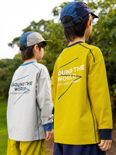 RS家男童长袖 抗菌撞色T恤速干上衣中大童宽松洋气T恤 T恤2025秋季