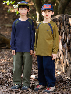 RS家男童长袖 T恤 T恤秋冬山系撞色糯感7A抗菌蓄热保暖抗静电长袖