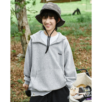 RS家半拉链牛肚秋季中大男童连帽卫衣2025新款休闲外套小绣花设计