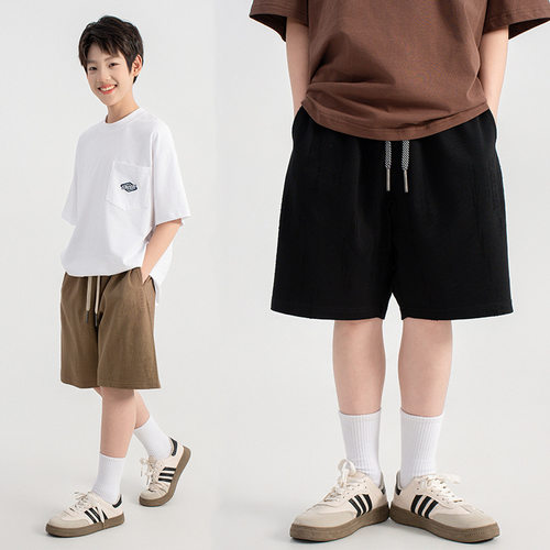 RS家宽松青少年短裤肌理割痕水洗面料夏季中大童五分裤抗皱垂顺