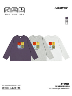 T恤儿童中大童休闲打底衫 长袖 潮 日系趣味女男童新款 RS家25秋季