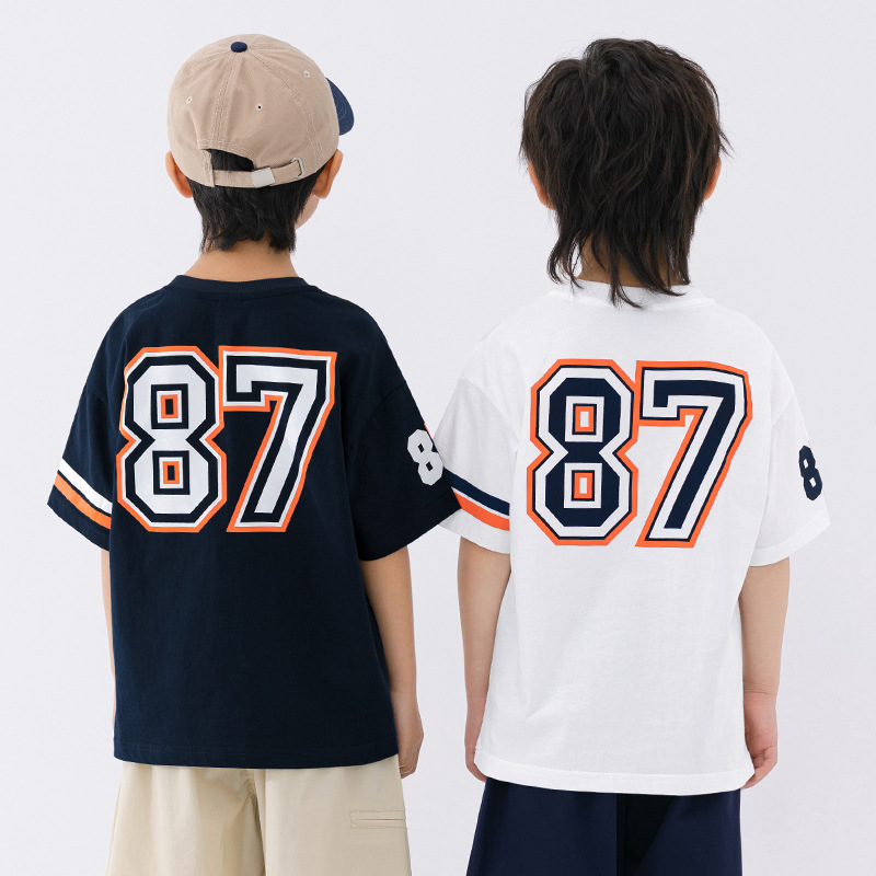 rs家男童短袖t恤夏装纯棉数字87宽松嘻哈街舞中大小儿童半袖tee潮