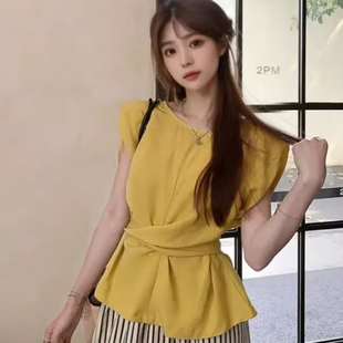 品牌折扣店专柜撤柜2025年夏季 衬衣女设计感系带结宽松 新款 无袖
