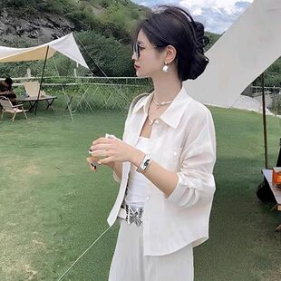 防晒白色衬衫 品牌折扣店专柜撤柜2025年夏季 薄款 新款 翻领百搭短款