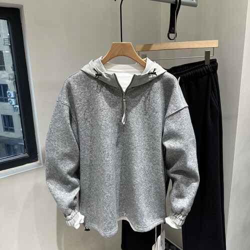 INTROVERT 韩系绵羊毛半拉链毛呢外套连帽卫衣宽松休闲套头打底衫