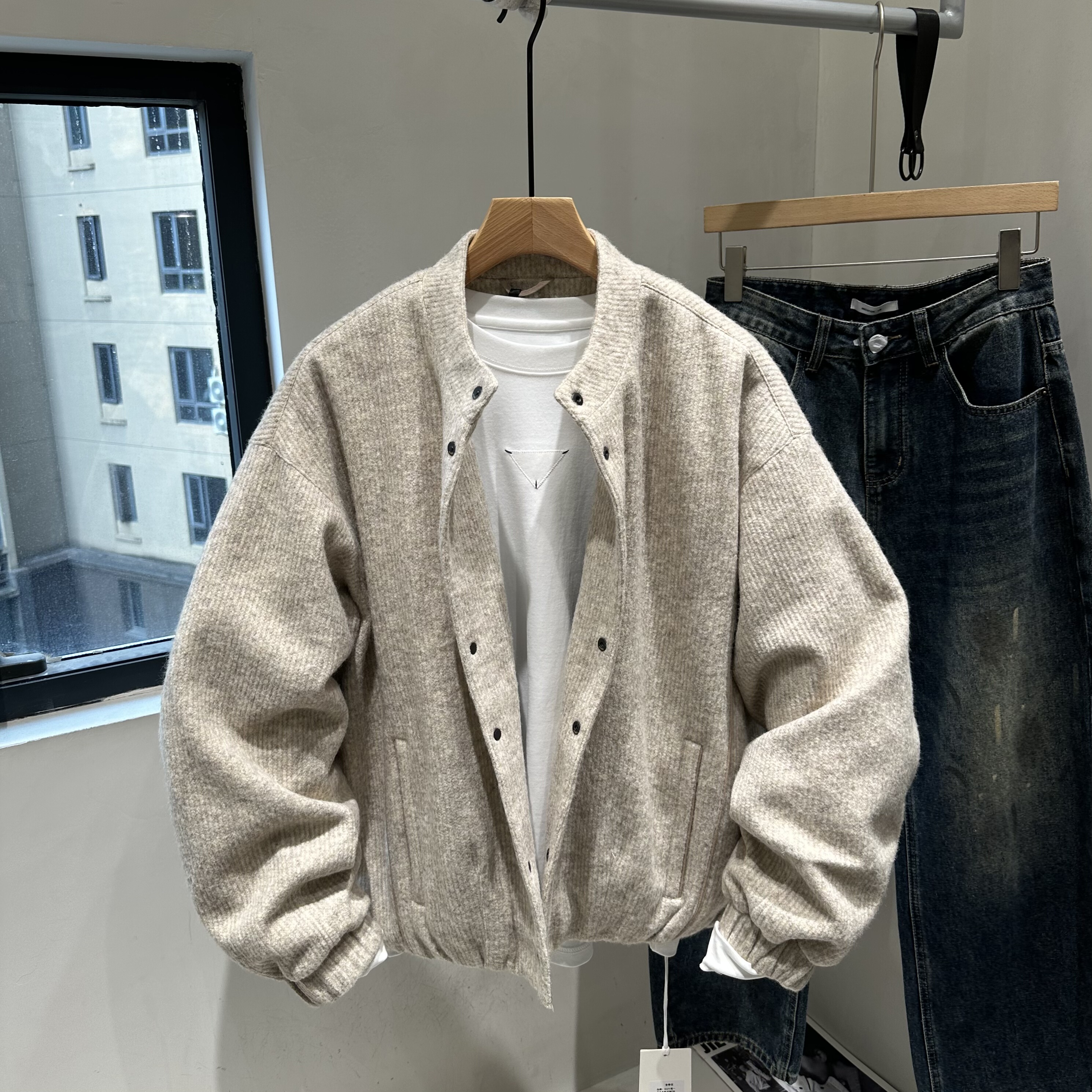 INTROVERT 复古羊毛开衫羽绒服男90白鸭绒秋冬高级感加厚保暖外套