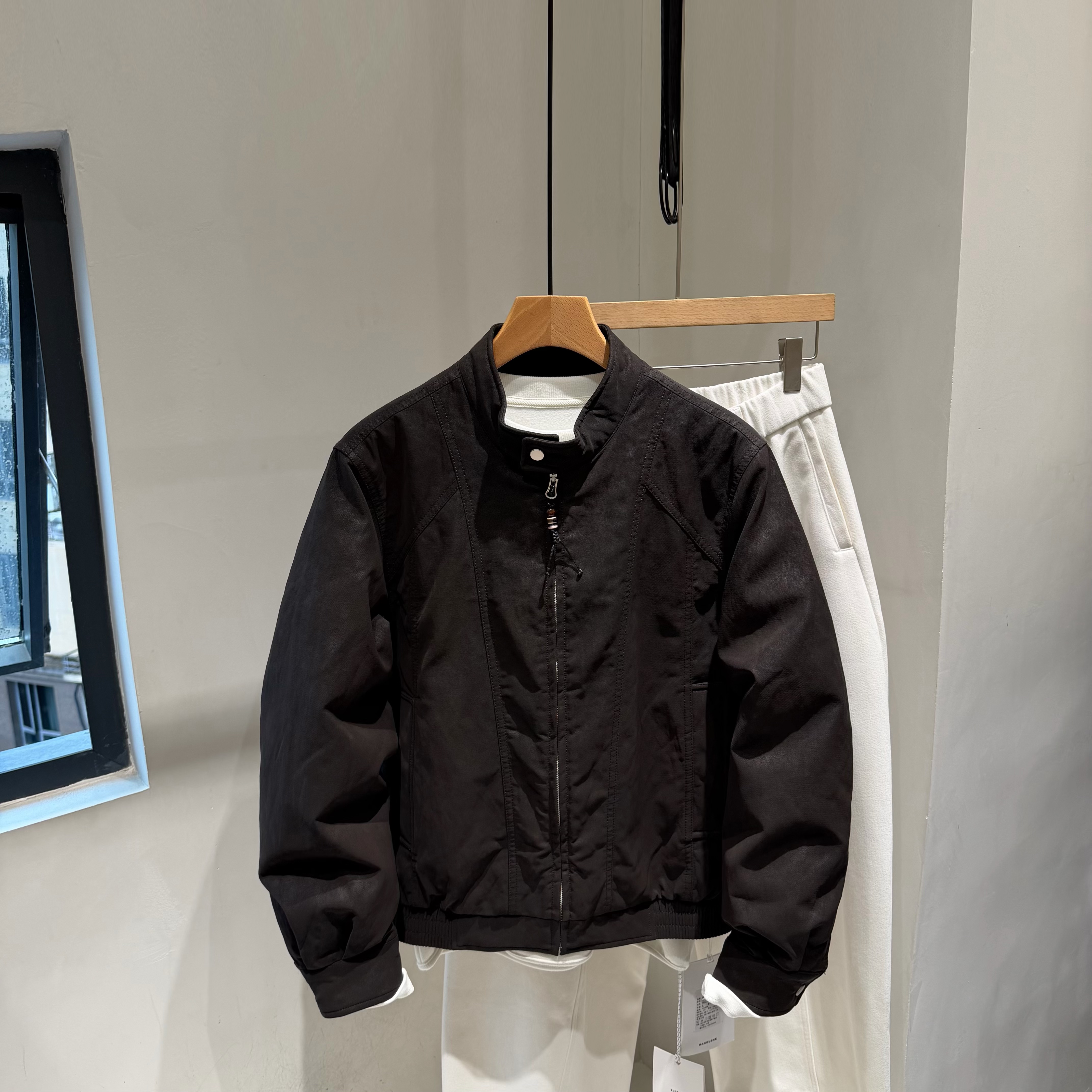 INTROVERT 美式复古立领仿皮羽绒服男90白鸭绒百搭廓形飞行员夹克