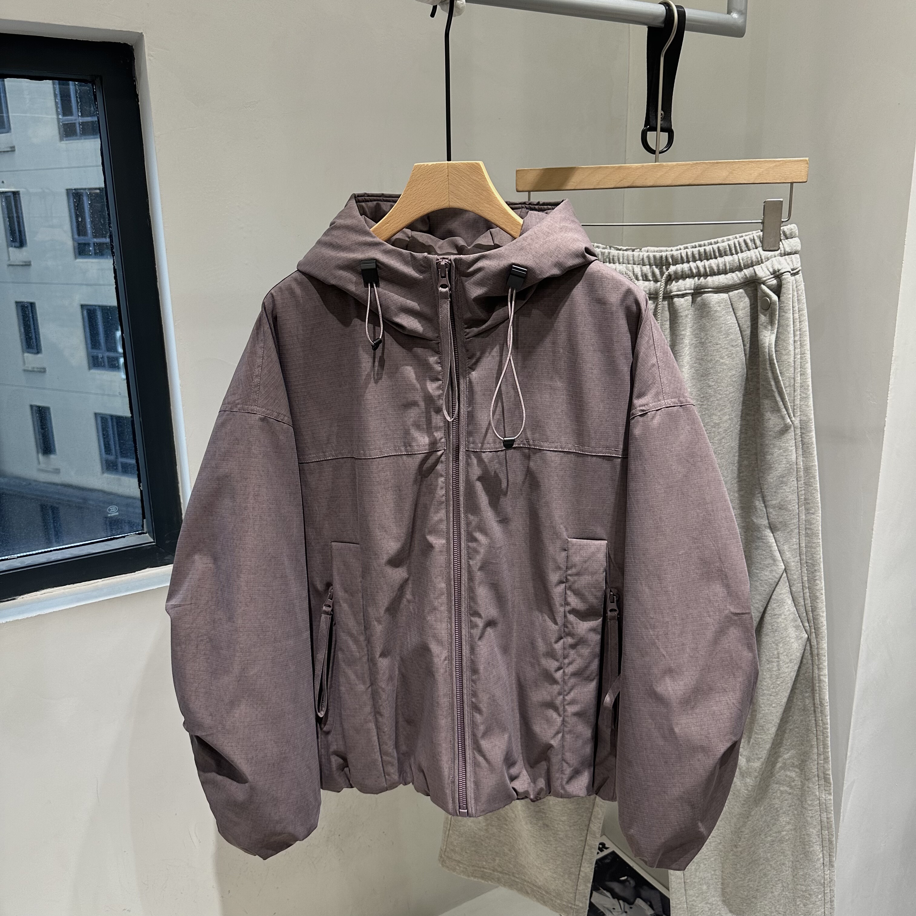 INTROVERT 户外连帽工装羽绒服90白鸭绒秋冬水洗扎染加厚保暖外套