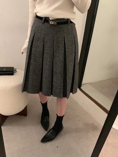 韩系简约毛尼百褶半裙 新款 饺子家 2025冬季