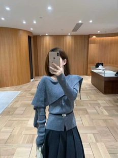 EASE 正版 2025秋冬新款大牌设计师多种穿法瘦配腰带斗篷针织衫